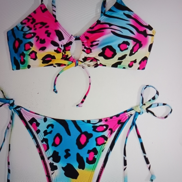 New never worn unbranded leopard zebra tie side 2pc bikini set xxl - Picture 6 of 7